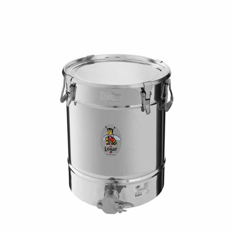 Pojemnik do rozlewu Logar 35 kg ze skośnym dnem, 4 zaciski
