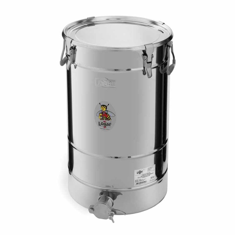 Pojemnik rozlewowy Logar 50 kg z dnem ze spadkiem, 4 zaciski obejmowe